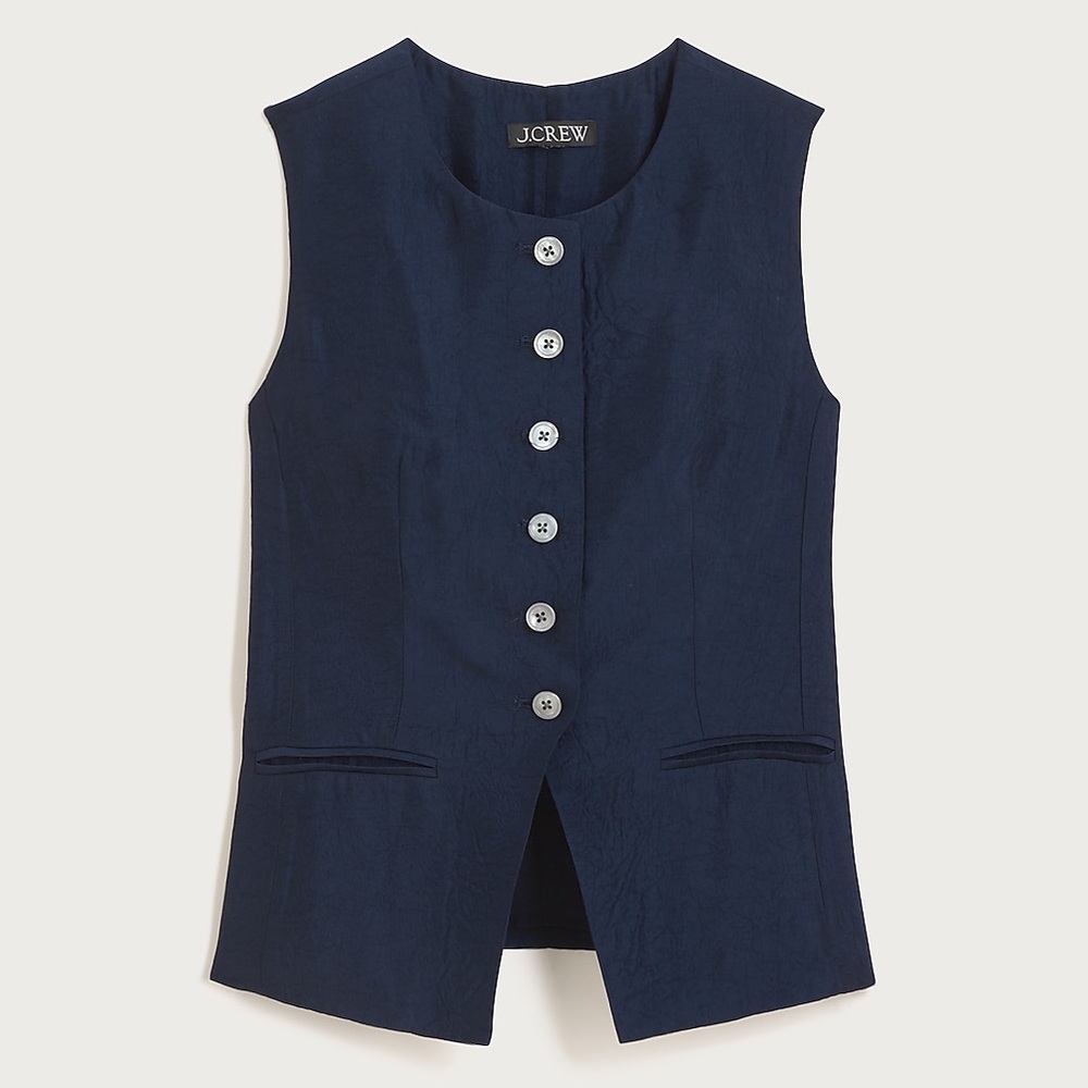 Cutaway vest top in linen navy jcrew
